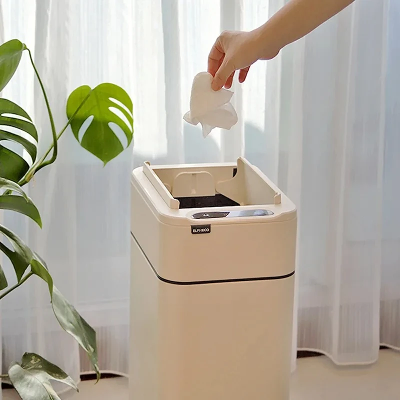 美國ELPHECO 不鏽鋼雙開除臭感應垃圾桶 ELPH9811U (20L) 奶白色/鈦金色