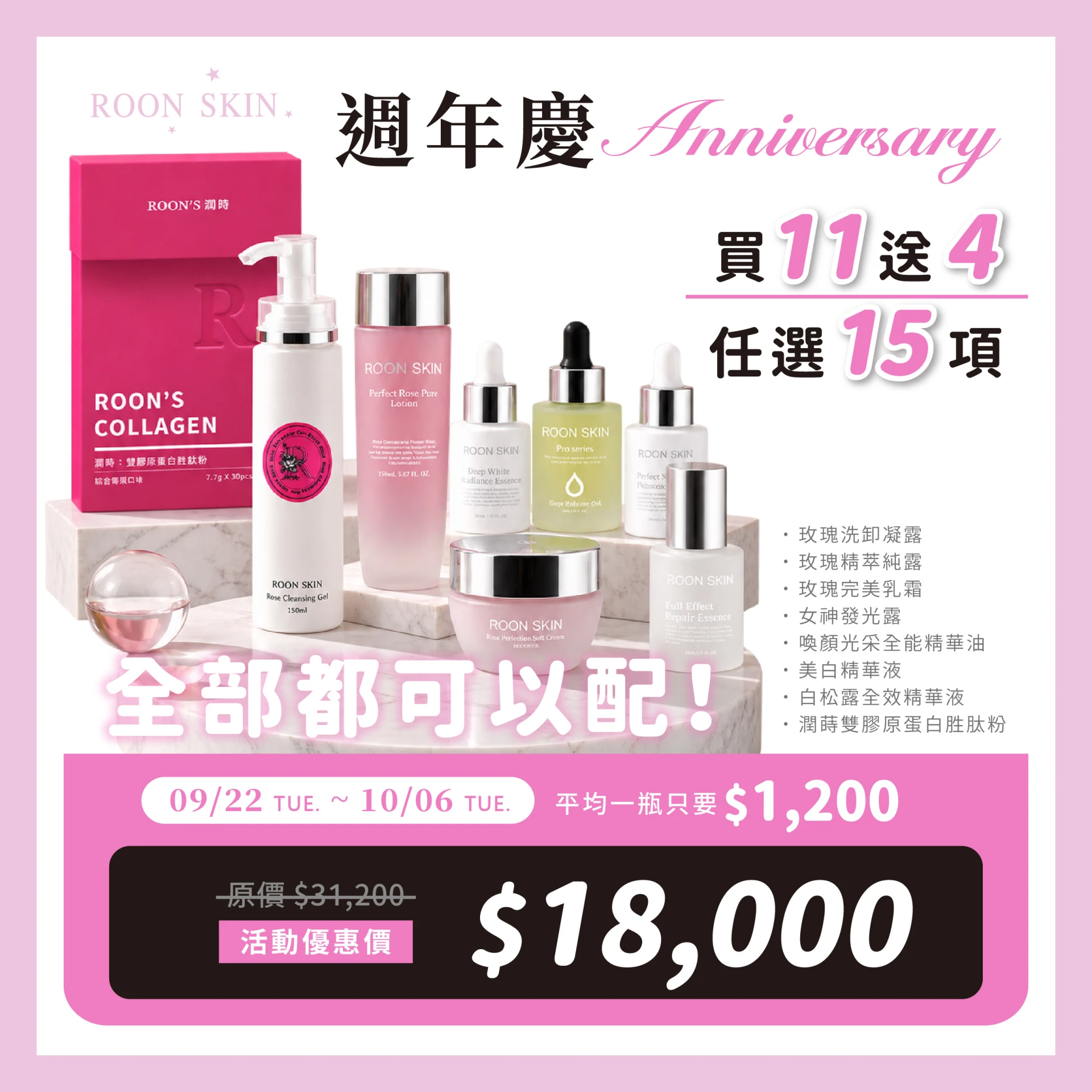 週年慶，全品項「買11送4」