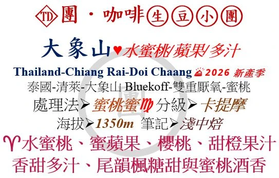 [♥水蜜桃/蘋果/多汁]TD-泰國-清萊-大象山-蜜桃蜜-卡提摩[團咖啡．生豆小團]*2026新產季