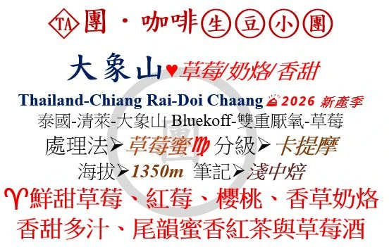[♥草莓/奶烙/香甜]TA-泰國-清萊-大象山-草莓蜜-卡提摩[團咖啡．生豆小團]*2026新產季