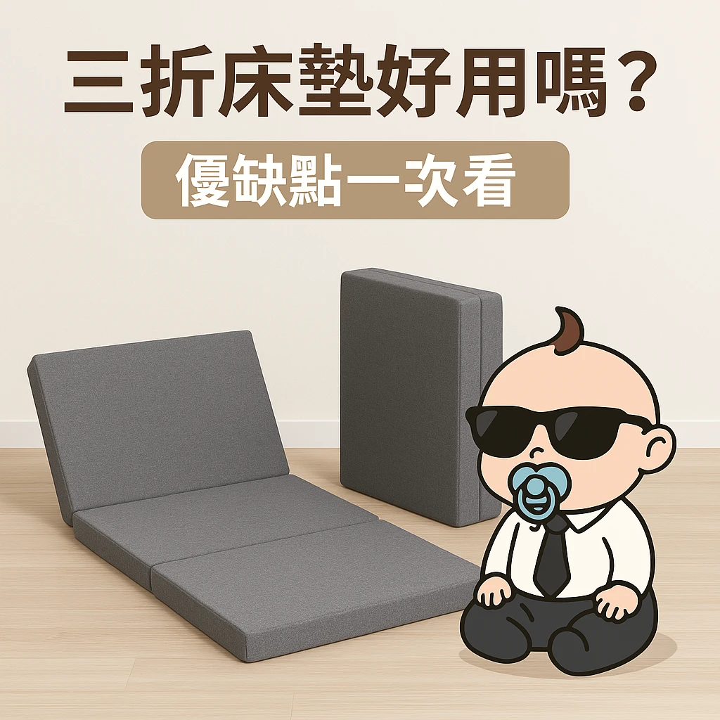 三折床墊的外觀展示,包含攤開與摺疊狀態,小老闆推薦三折床墊