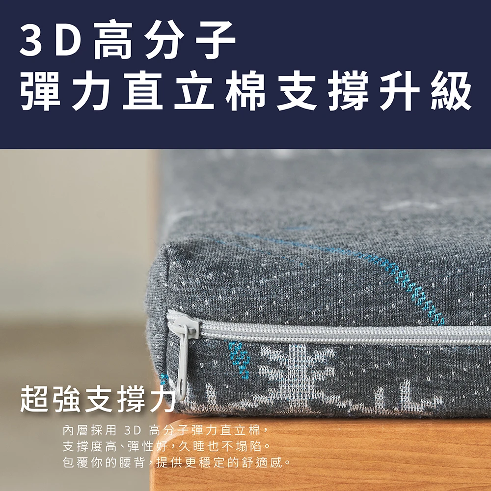 3D高密度直立棉床墊｜3D直立棉 5/8cm-涼感天絲-灰雪花