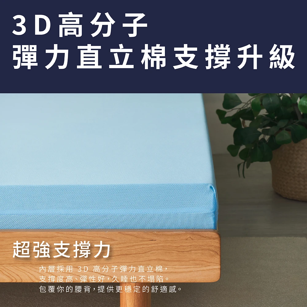 3D高密度直立棉床墊｜3D直立棉 8cm-3M吸濕排汗-極黑色