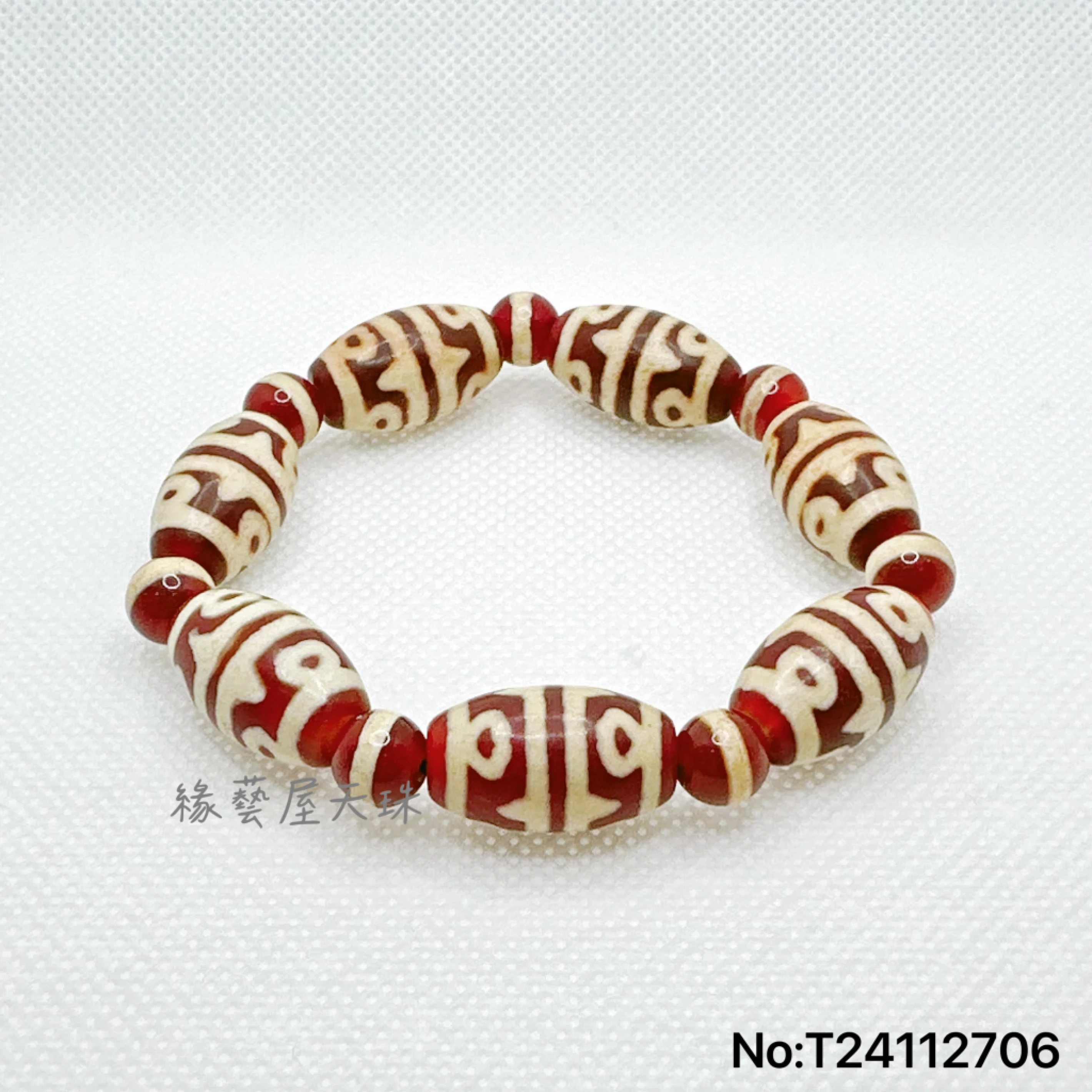 鑲蝕紅蓮花虎牙藥師天珠手鍊緣藝屋珠寶翡翠天珠水晶城