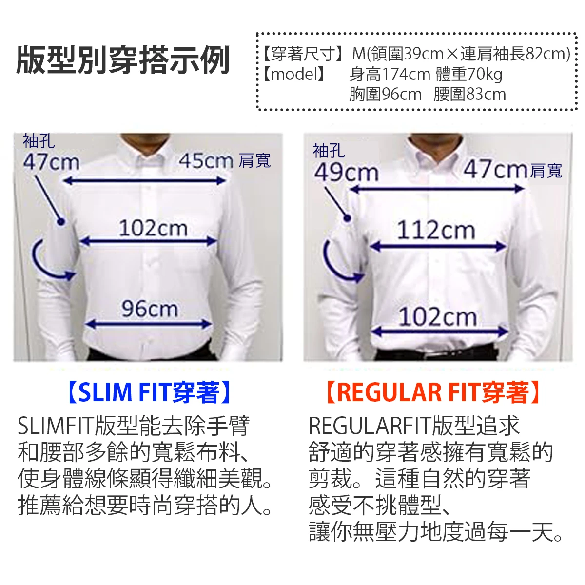 alt="i-Shirt Slim Fit 尺寸表|修身剪裁 日本免燙襯衫 尺寸指南"