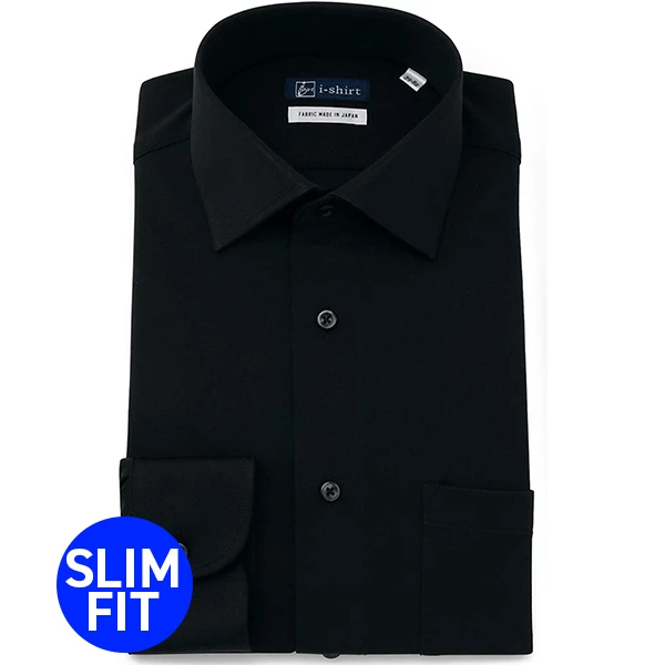 i-Shirt 黑色素面×半寬領型襯衫(長袖)