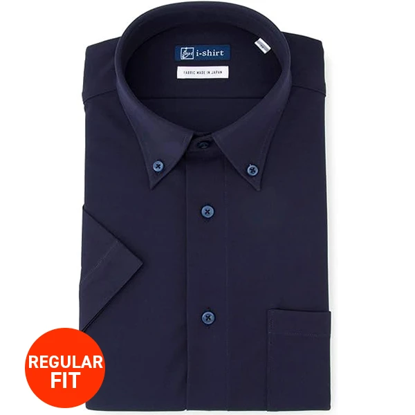 i-Shirt 海軍藍素色×扣領型襯衫(短袖)