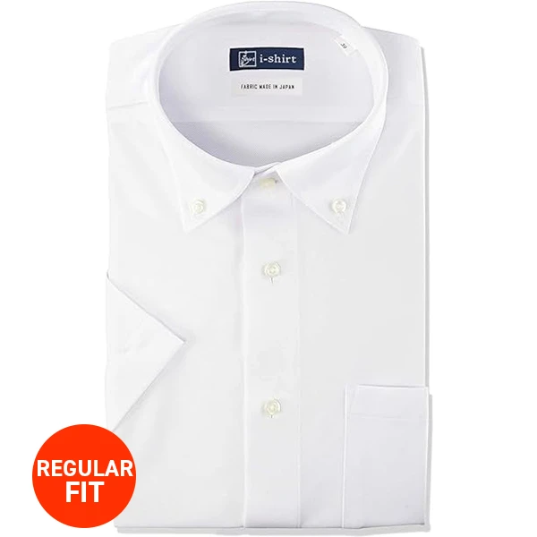i-Shirt 白素色×扣領型襯衫(短袖)