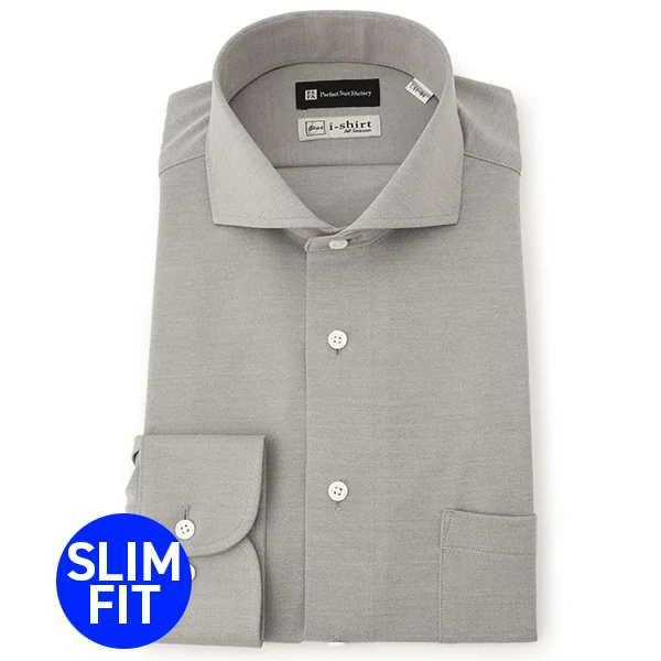 i-Shirt 灰色霧面漸層×一字領型襯衫(長袖)