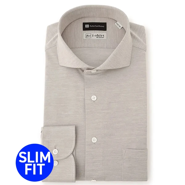 i-Shirt 米色霧面漸層×一字領型襯衫(長袖)