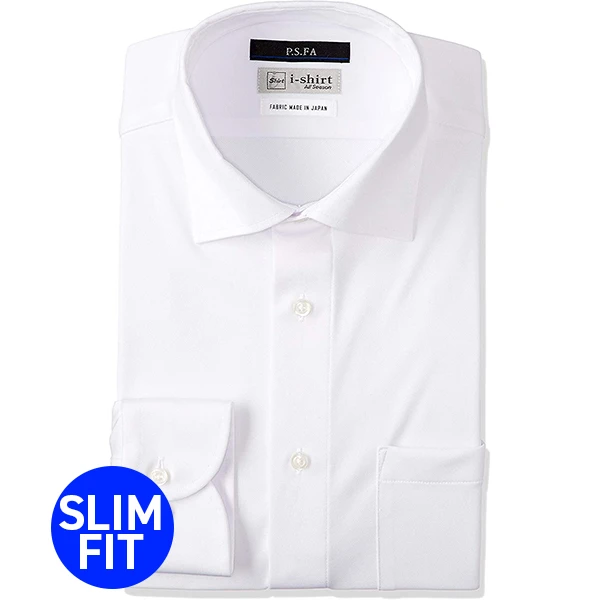 i-Shirt 白色無地×半寬領襯衫(長袖)
