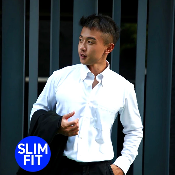 i-Shirt 白色無地×扣領型襯衫(長袖)