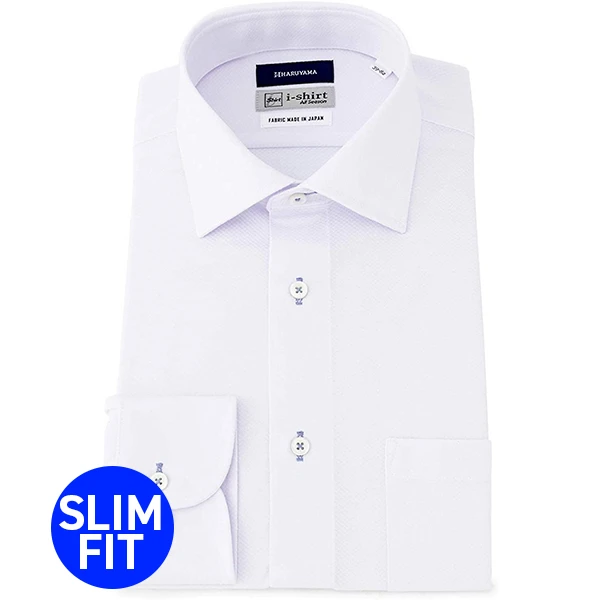 i-Shirt 白色迷你格紋×半寬領型襯衫(長袖)-清涼素材使用-