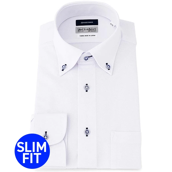 i-Shirt 白色迷你格紋×扣領型襯衫(長袖)-清涼素材使用-