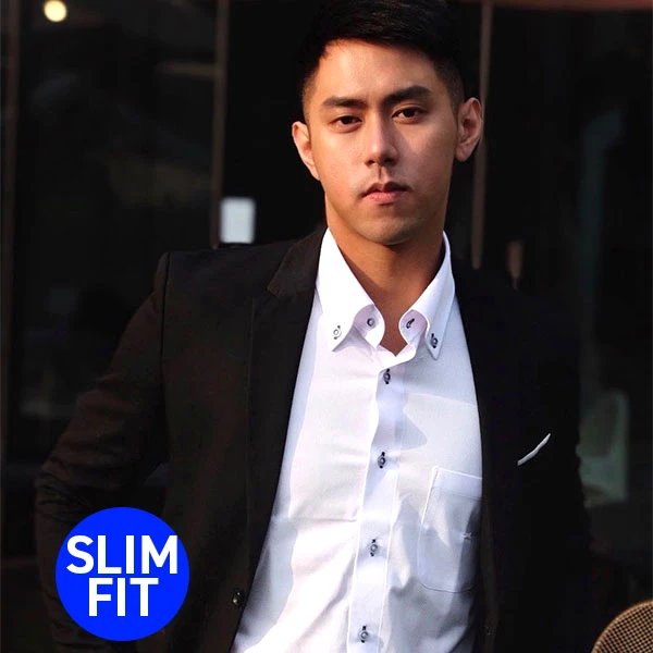 i-Shirt 白色迷你格紋×扣領型襯衫(長袖)-清涼素材使用-