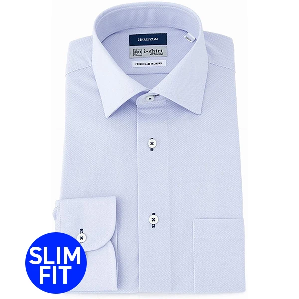 i-Shirt 藍色迷你格紋×半寬領型襯衫(長袖)-清涼素材使用-