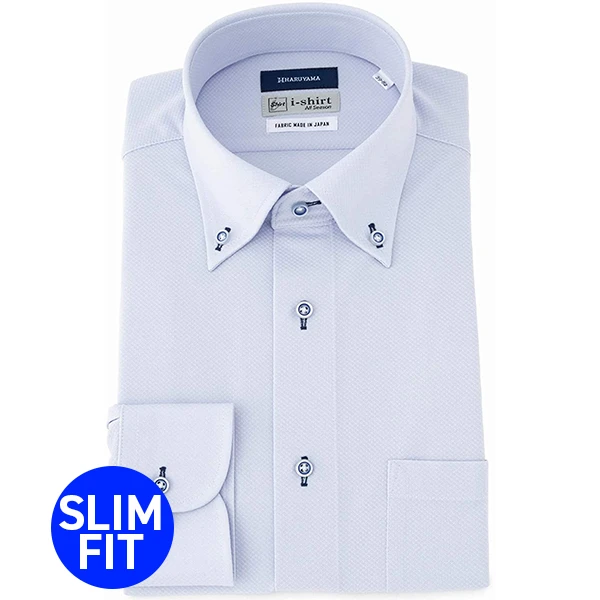 i-Shirt 藍色迷你格紋×扣領型襯衫(長袖)-清涼素材使用-