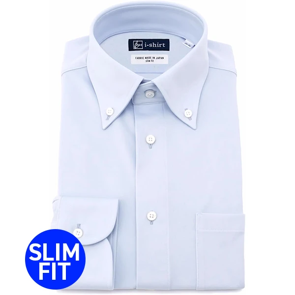 i-Shirt 淺藍素色 ×扣領型襯衫(長袖)