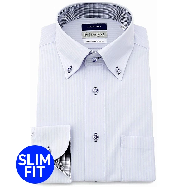 i-Shirt 淺藍色條紋×扣領型襯衫(長袖)