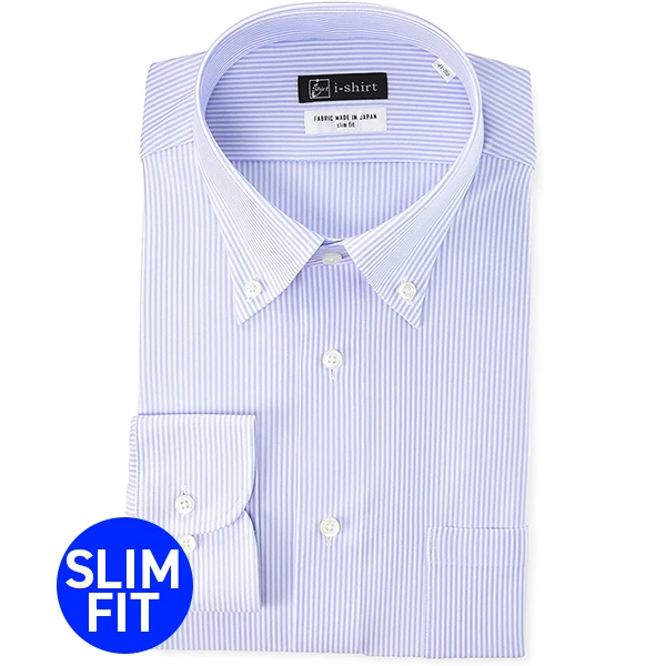 i-Shirt 淺藍色條紋×扣領型襯衫 (長袖)