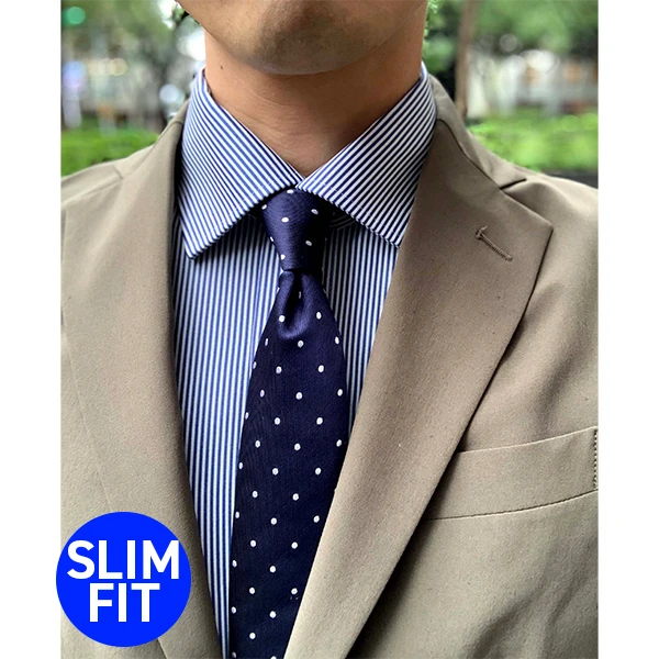 i-Shirt 海軍藍條紋×半寬領型襯衫(長袖)