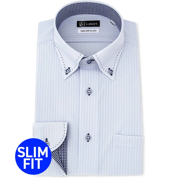 i-Shirt 淺藍色條紋×扣領型襯衫(長袖)