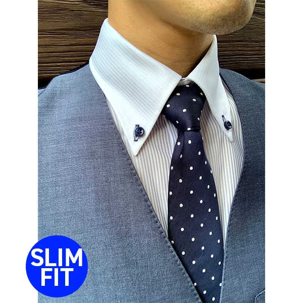 i-Shirt 藍色條紋×扣領型Cleric襯衫(長袖)