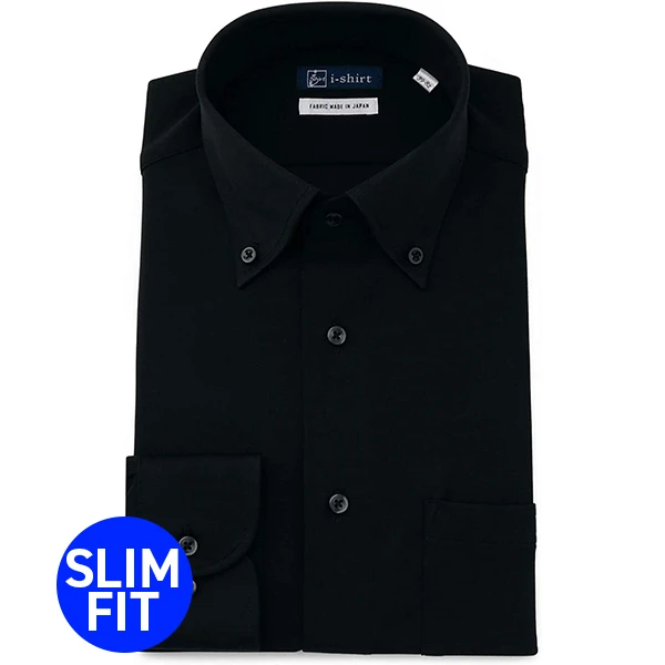 i-Shirt 黑色素面×扣領型襯衫(長袖)