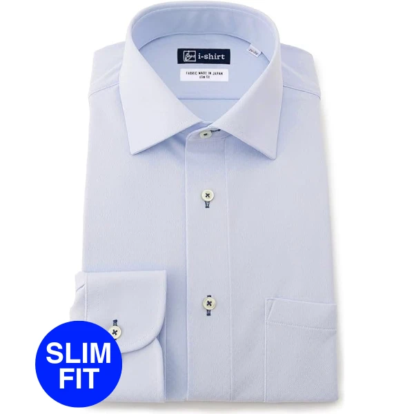 i-Shirt 淺藍迷你格紋×半寬領型襯衫(長袖)