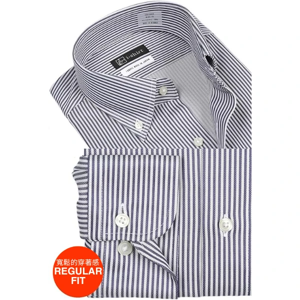 i-Shirt 海軍藍條紋×扣領型襯衫(長袖)