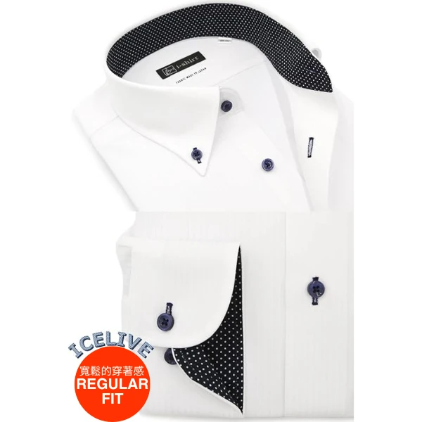 i-Shirt 白色多臂條紋×扣領型襯衫(長袖)-ICELIVE涼感系列-