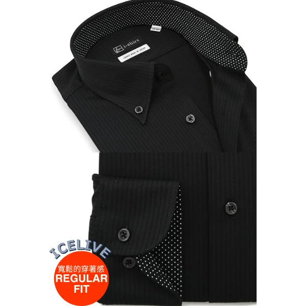 i-Shirt 黑色多臂條紋×扣領型襯衫(長袖)-ICELIVE涼感系列-