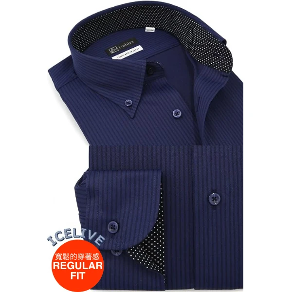 i-Shirt 海軍藍多臂條紋×扣領型襯衫(長袖)-ICELIVE涼感系列-