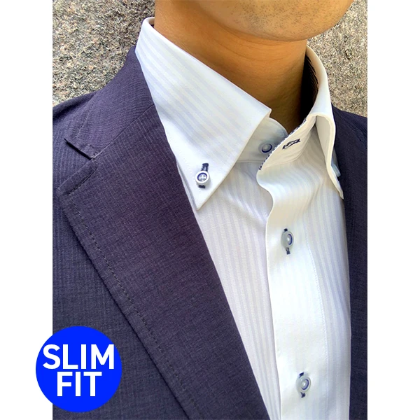 i-Shirt 白色條紋×扣領型襯衫(長袖)
