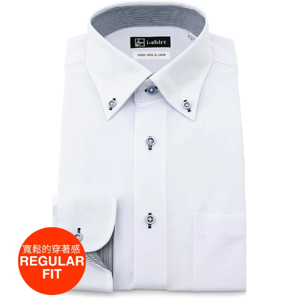 i-Shirt 白色清涼迷你格紋×扣領型襯衫(長袖)