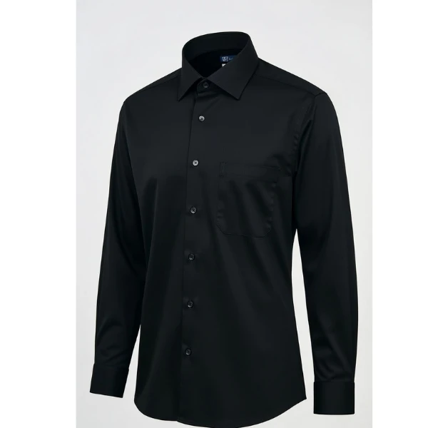 i-Shirt 黑色素面半寬領襯衫