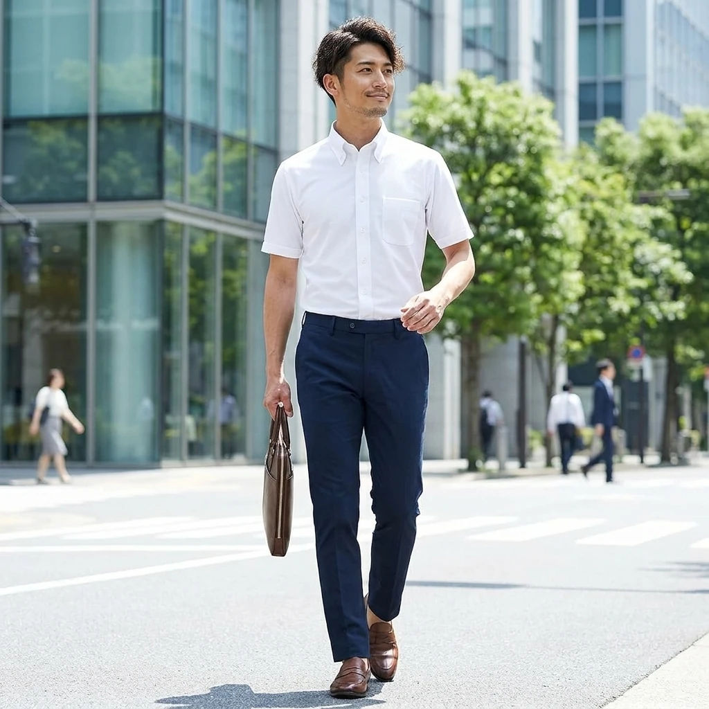 i-Shirt 白色多臂格紋×扣領型襯衫(短袖)
