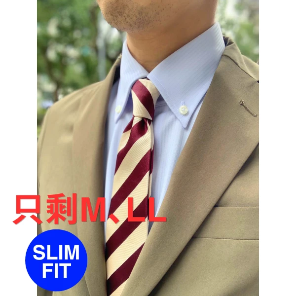 i-Shirt 淺藍多臂花織條紋×扣領型襯衫(長袖)