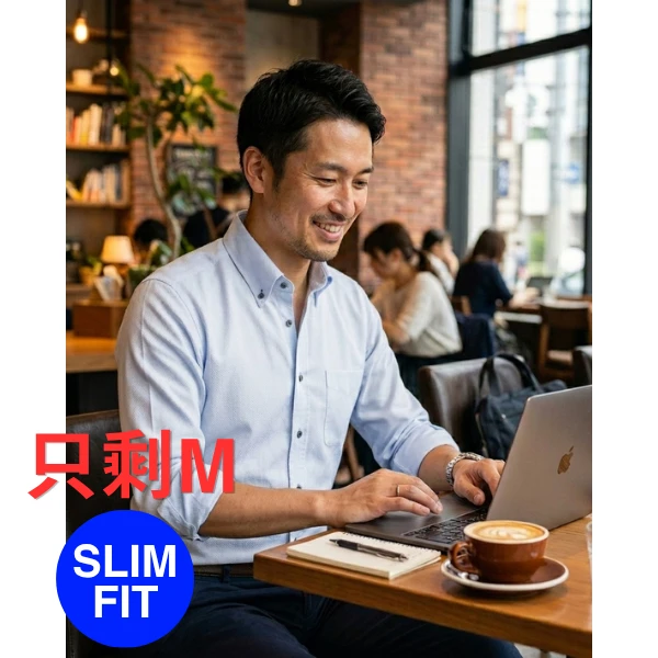 i-Shirt 淺灰迷你格紋×扣領型襯衫（長袖）