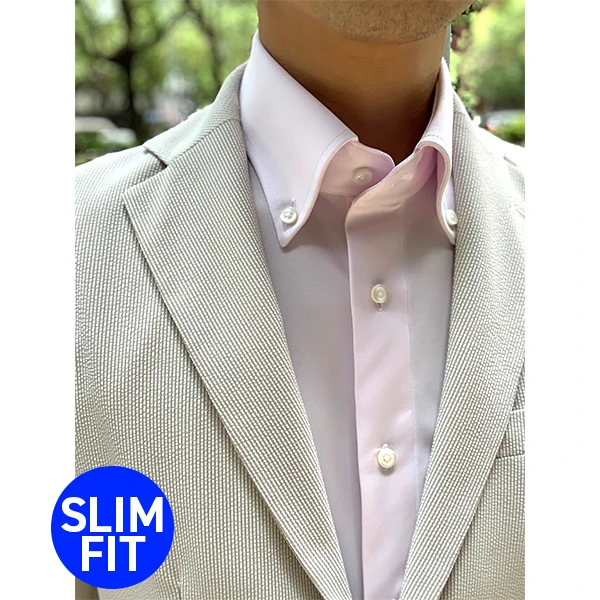 i-Shirt 淺粉素面×扣領型襯衫(長袖)