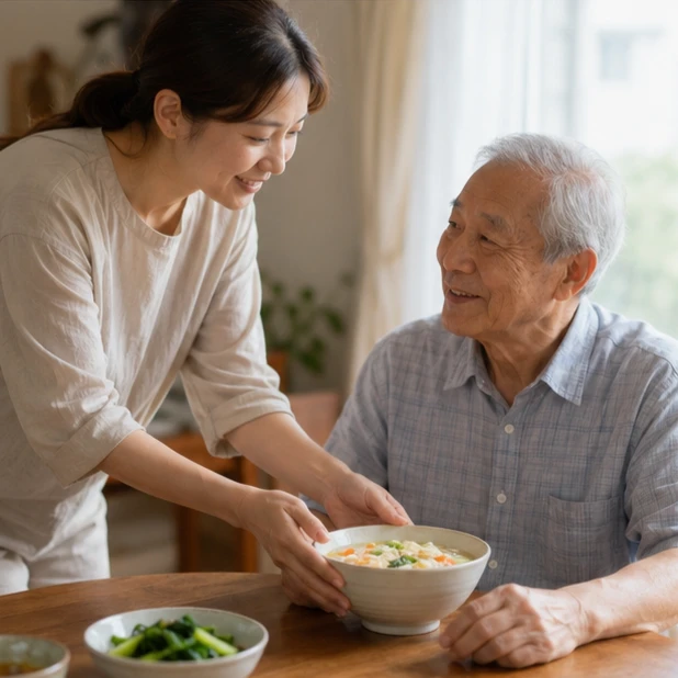 選擇容易咀嚼、容易入口的介護麵，讓牙口較弱的長者也能安心享受熟悉的麵食。