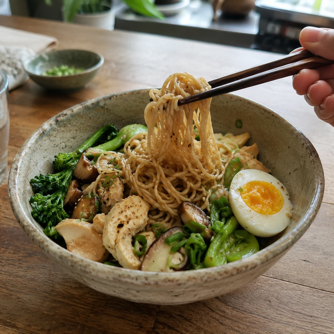 一餐除了麵條，也可搭配蔬菜、豆腐、蛋類等食物，並留意醬料與其他含醣配料，較容易掌握整餐的營養組成。 