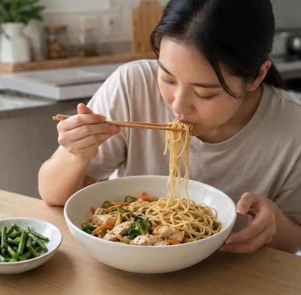 忙碌的一天，也能用一碗雞肉蔬菜麵簡單完成自己的晚餐時光