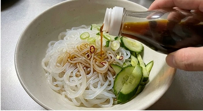 淋上清涼爽口的低醬油與辛香料，蒟蒻麵開袋即食、淋醬即吃，是極低熱量飲食衝刺期的首選