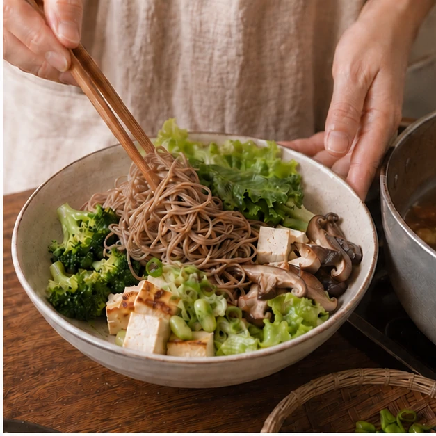 高纖麵可搭配蔬菜、豆腐與菇類，讓整餐的食物種類更豐富。&nbsp;