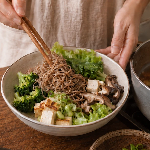 高纖麵可搭配蔬菜、豆腐與菇類，讓整餐的食物種類更豐富。&nbsp;