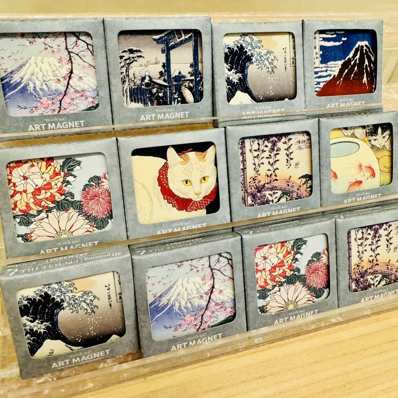 現貨❤️日本經典場景浮世繪 立體方形磁鐵 龜戶天神境內/白貓/菊に虻/西伊豆木負/神奈川沖浪裏