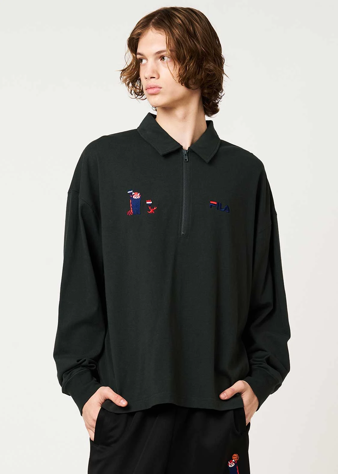 預購🇯🇵graniph×FILA IKAKU 威嚇小熊貓 聯名刺繡半拉鍊POLO領大學T