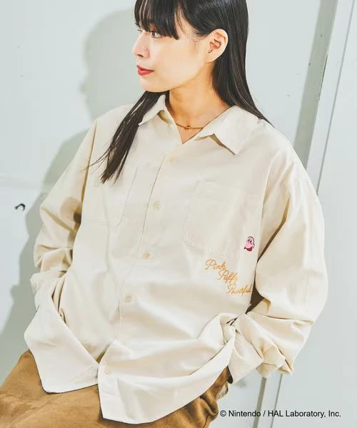 10/16發售🌟GLOBAL WORK×星之卡比 全2色 燈芯絨襯衫外套｜線稿刺繡×隱藏滿版圖案