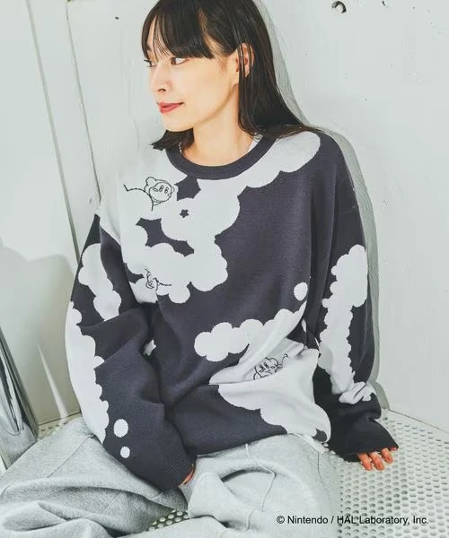 10/16發售🌟GLOBAL WORK×星之卡比 全2色 雲上卡比×瓦豆魯迪 提花針織上衣